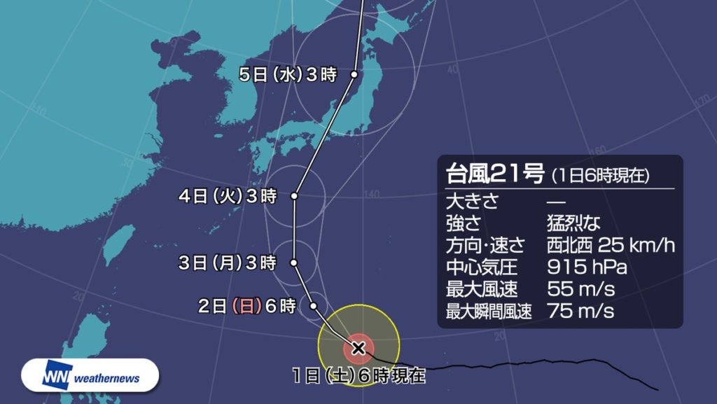 台風21号の進路図